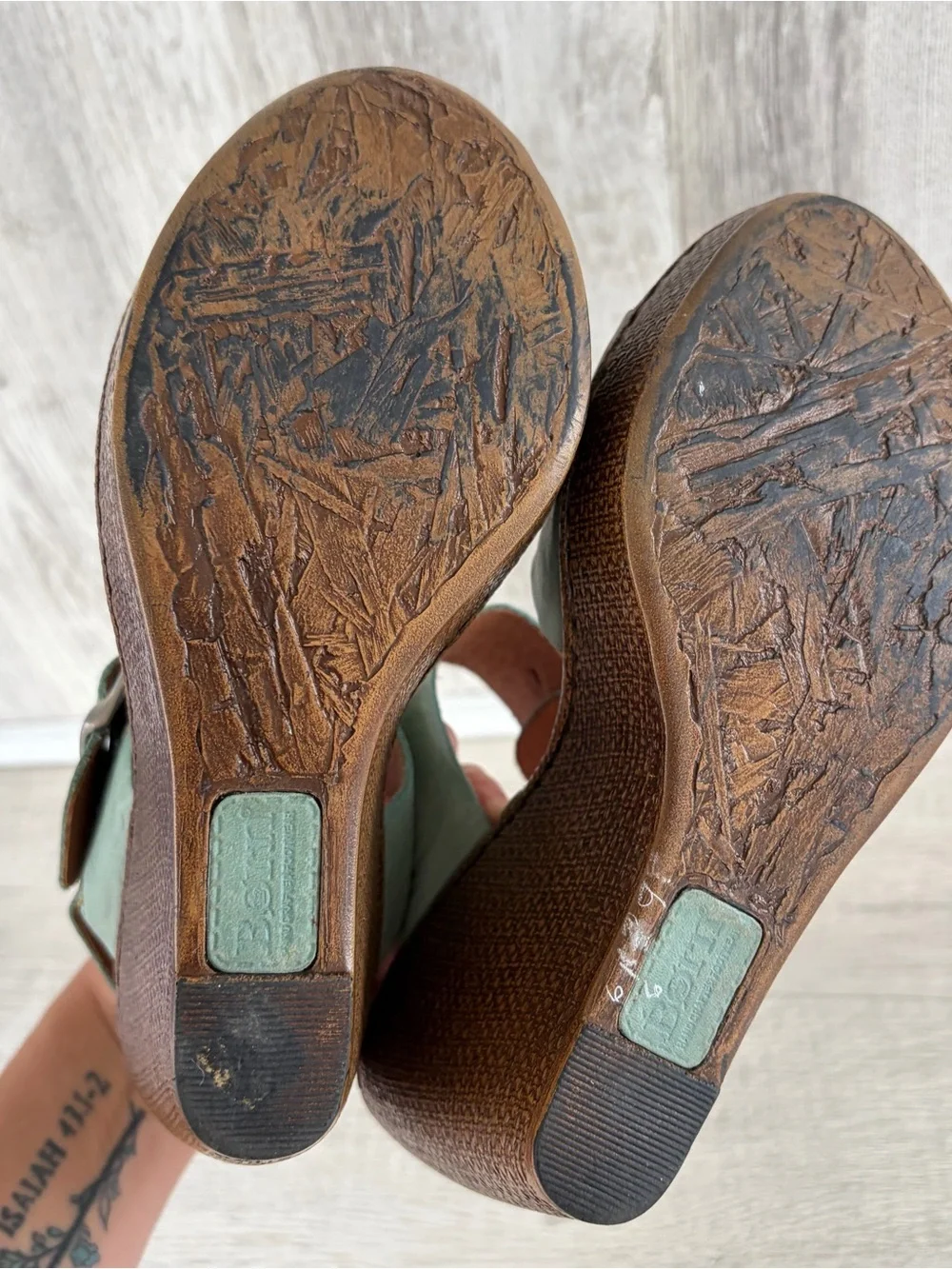 Born teal Wedge leather Sandals Basket weave heel women’s 8 Teal Blue Boho Beach